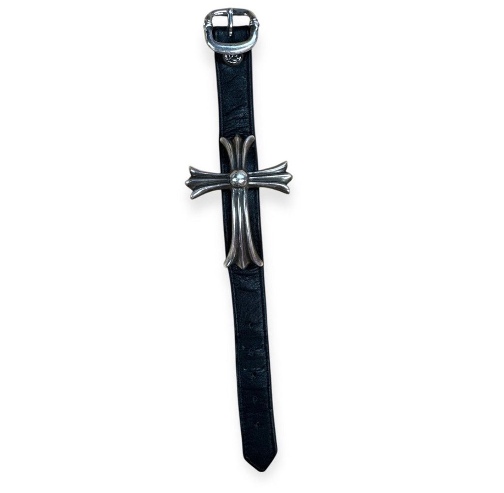 Chrome Hearts Large Bent Cross Gunslinger Adjustable Leather Bracelet