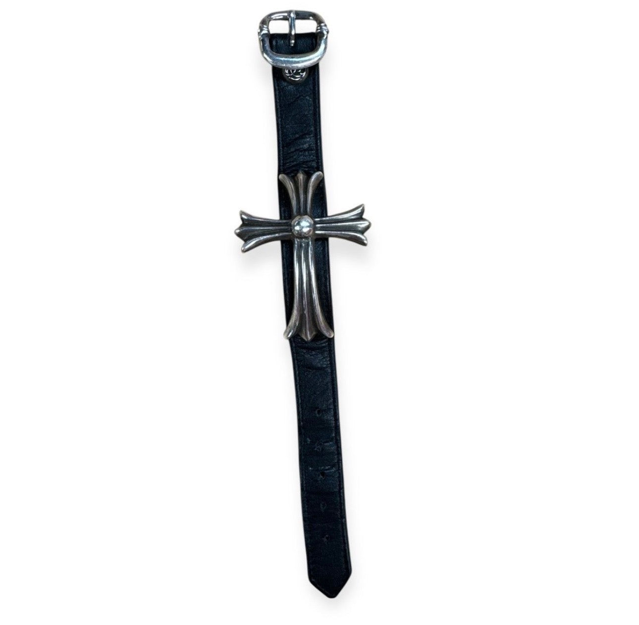 Chrome Hearts Large Bent Cross Gunslinger Adjustable Leather Bracelet