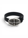 Chrome Hearts Diamond Pave Oval Keeper Adjustable Leather Bracelet