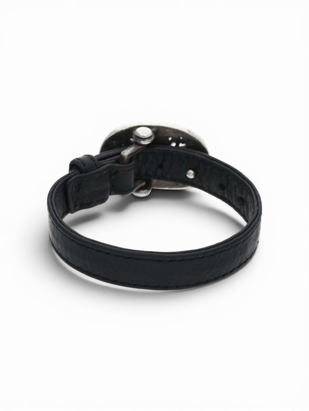 Chrome Hearts Diamond Pave Oval Keeper Adjustable Leather Bracelet