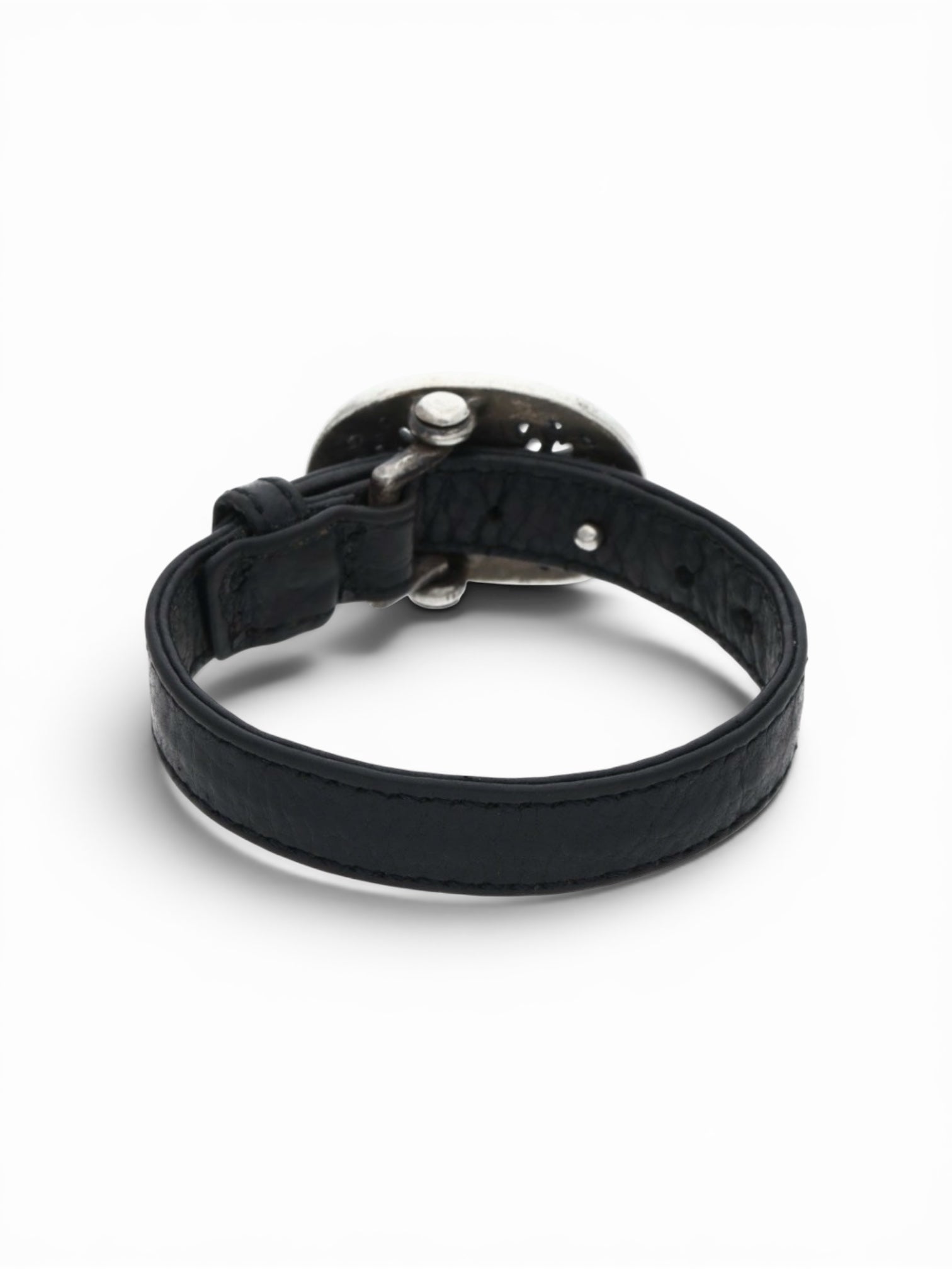 Chrome Hearts Diamond Pave Oval Keeper Adjustable Leather Bracelet