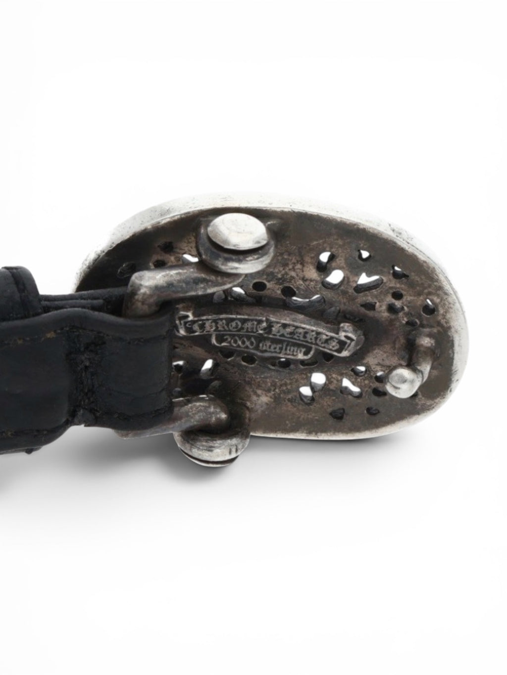 Chrome Hearts Diamond Pave Oval Keeper Adjustable Leather Bracelet